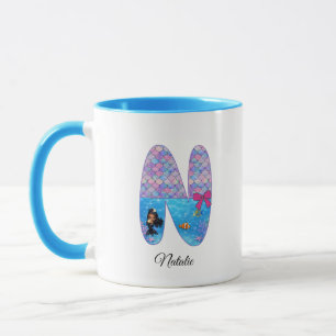 Personalisierter Meerjungfrau-Alphabet-Buchstabe N Tasse