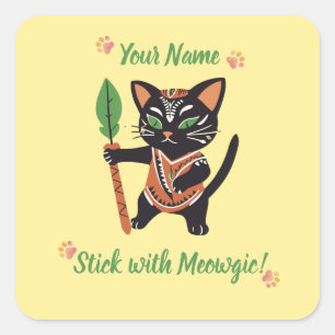 Personalisierter Meowgic-Katzenaufkleber als Gesch Quadratischer Aufkleber