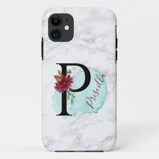 Personalisierter Merlot Navy Floral Letter P mit N Case-Mate iPhone Hülle (Rückseite)
