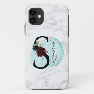 Personalisierter Merlot Navy Floral Letter S mit N Case-Mate iPhone Hülle