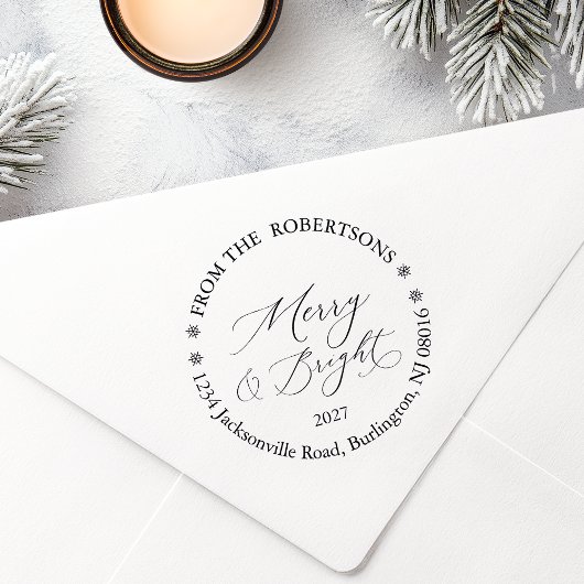 Personalisierter Merry & Bright Absender-Stempel Gummistempel