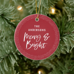 Personalisierter Merry & Bright Familienname Keramik Ornament