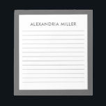 Personalisierter Minimalistischer Grauer Name - No Notizblock<br><div class="desc">Bleibe organisiert und stilvoll mit diesem personalisierten grauen Notizblock. Das minimalistische Design zeigt Ihren Namen in einem schlichten, aber eleganten Schriftart oben auf der Seite, während das gesäumte Papier Ihnen hilft, Ihre Gedanken in Ordnung behalten. Der graue Hintergrund verleiht dem Alltag eine Touch der Eleganz. Ideal für Arbeit, Schule oder...</div>