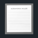 Personalisierter Minimalistischer Grauer Name - No Notizblock<br><div class="desc">Bleibe organisiert und stilvoll mit diesem personalisierten grauen Notizblock. Das minimalistische Design zeigt Ihren Namen in einem schlichten, aber eleganten Schriftart oben auf der Seite, während das gesäumte Papier Ihnen hilft, Ihre Gedanken in Ordnung behalten. Der graue Hintergrund verleiht dem Alltag eine Touch der Eleganz. Ideal für Arbeit, Schule oder...</div>