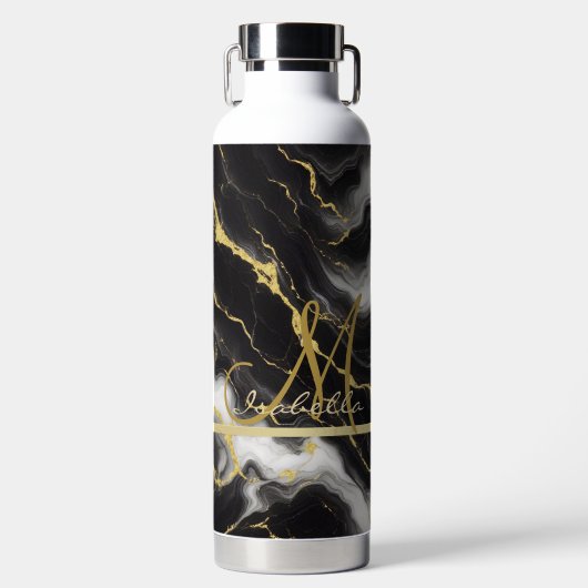 Personalisierter minimalistischer moderner schwarz trinkflasche (Vorderseite)