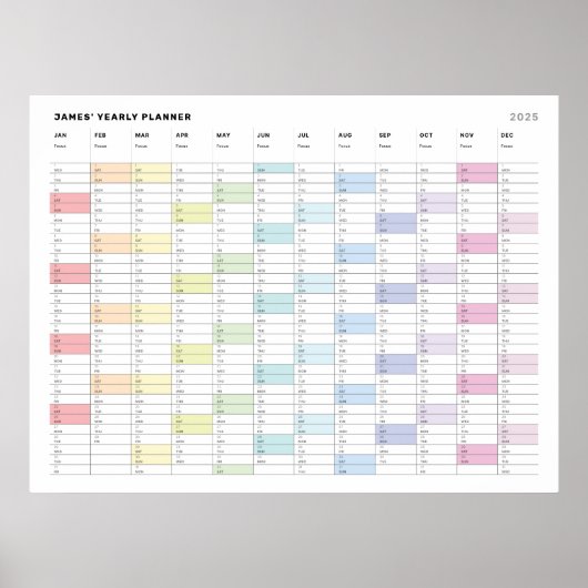 Personalisierter Minimalistischer Planungskalender Poster (Vorne)