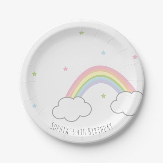 Personalisierter Minimalistischer Regenbogen Gebur Pappteller (Vorderseite)