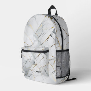 Personalisierter Minimalistischer Weißmarmor Bedruckter Rucksack