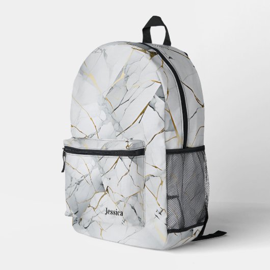 Personalisierter Minimalistischer Weißmarmor Bedruckter Rucksack (Rückseitige Ecke Rechts)