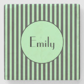 Personalisierter Minzgrün und schwarzer Streifen Steinuntersetzer (Vorderseite)