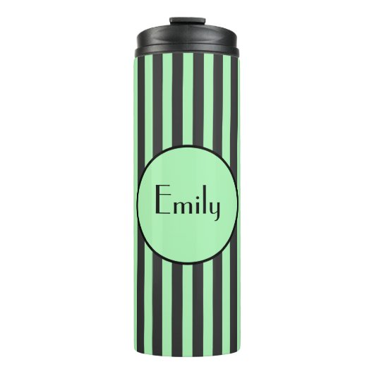 Personalisierter Minzgrün und schwarzer Streifen Thermosbecher (Vorderseite)