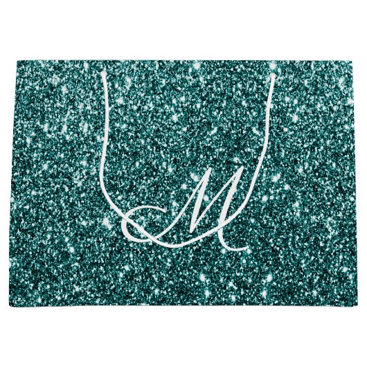 Personalisierter Mit Monogramm Aquamariner Glitzer Große Geschenktüte (Vorderseite)