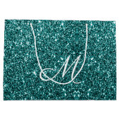 Personalisierter Mit Monogramm Aquamariner Glitzer Große Geschenktüte (Rückseite)