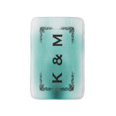 Personalisierter Mit Monogramm, Aquamariner, grüne Badematte (Vorderseite Vertikal)