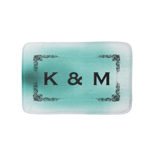 Personalisierter Mit Monogramm, Aquamariner, grüne Badematte (Vorderseite)