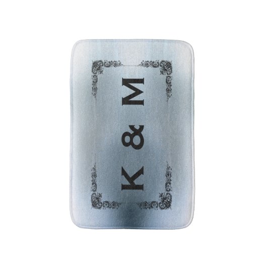 Personalisierter Mit Monogramm blauer Grau Swirl Badematte (Vorderseite Vertikal)