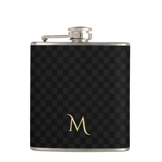 Personalisierter Mit Monogramm Eleganter Schwarzer Flachmann (Vorderseite)
