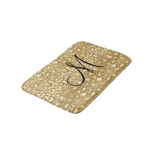 Personalisierter Mit Monogramm Glitzer Leopard Ski Badematte (Schrägansicht)