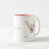 Personalisierter Mit Monogramm Goldbrief M Rosa Bl Zweifarbige Tasse (VorderseiteRechts)