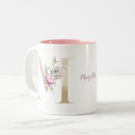 Personalisierter Mit Monogramm Goldbrief M Rosa Bl Zweifarbige Tasse (Vorderseite Links)