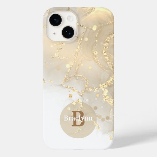 Personalisierter Mit Monogramm Goldmarmor-Glitzer Case-Mate iPhone Hülle (Rückseite)
