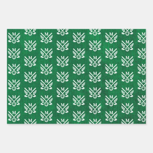 Personalisierter Mit Monogramm Golf Geschenkpapier Set (Vorderseite)