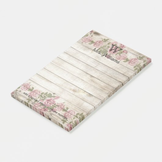 Personalisierter Mit Monogramm Holzhintergrund Post-it Klebezettel (angewinkelt)