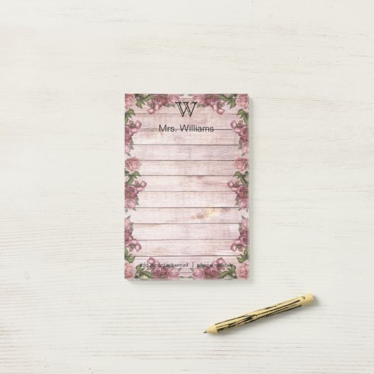 Personalisierter Mit Monogramm Holzhintergrund Post-it Klebezettel (Auf Schreibtisch)