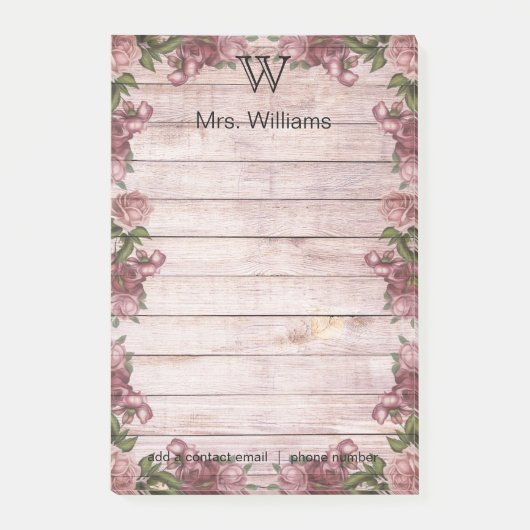 Personalisierter Mit Monogramm Holzhintergrund Post-it Klebezettel (Vorderseite)