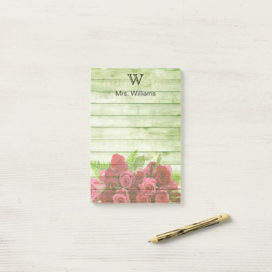 Personalisierter Mit Monogramm Holzhintergrund Post-it Klebezettel (Auf Schreibtisch)