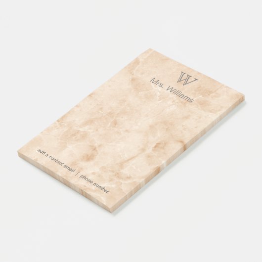 Personalisierter Mit Monogramm Marmor Post-it Klebezettel (angewinkelt)