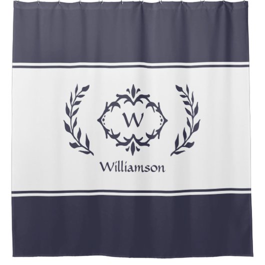 Personalisierter Mit Monogramm Name Anfangsblau Duschvorhang (Vorderseite)