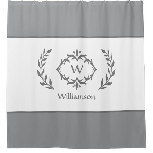 Personalisierter Mit Monogramm Name Initial Gray & Duschvorhang (Vorderseite)