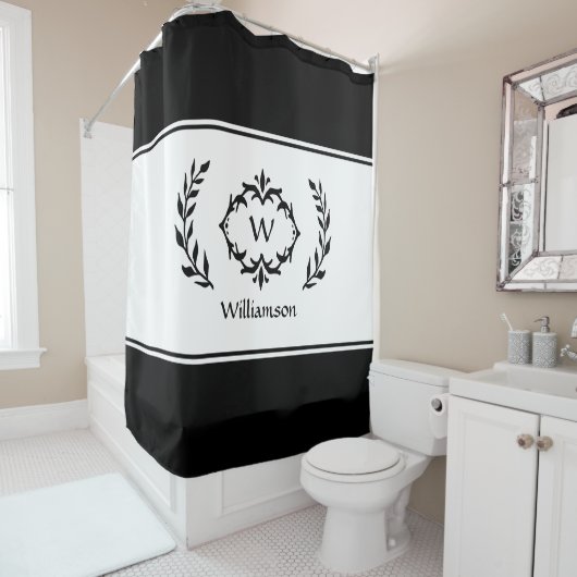 Personalisierter Mit Monogramm Name Schwarz-weiß Duschvorhang (Beispiel)