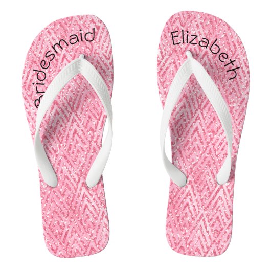 Personalisierter Mit Monogramm Rosa Glitzer Brides Badesandalen (Fußbett)