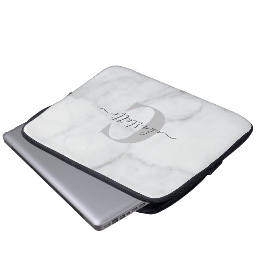 Personalisierter Mit Monogramm weißer und grauer M Laptopschutzhülle (Vorne Knopf)