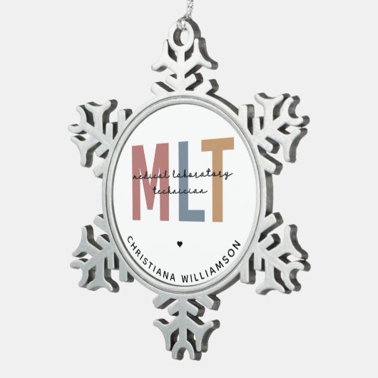 Personalisierter MLT Medizinischer Labortechniker Schneeflocken Zinn-Ornament (Rechts)