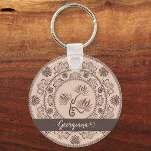 Personalisierter Mocha-Rococo-Revival-Dot-Mandala Schlüsselanhänger