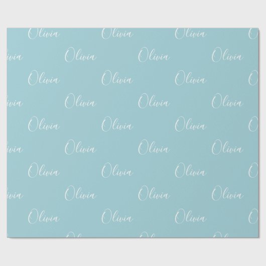 Personalisierter, moderner Blue Green Script-Name Geschenkpapier (Flach)