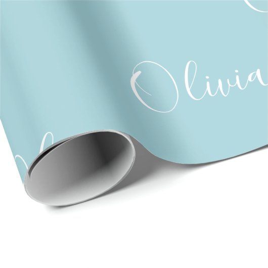 Personalisierter, moderner Blue Green Script-Name Geschenkpapier (Rolleneckpunkt)