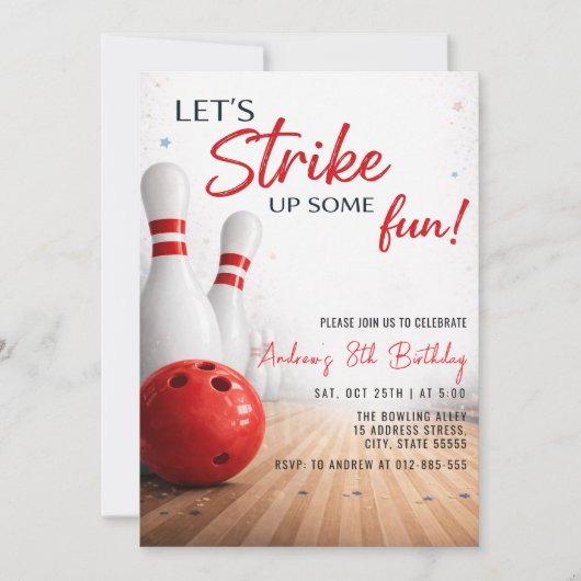 Personalisierter moderner Bowling-Geburtstag Einladung (Vorderseite)