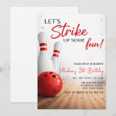 Personalisierter moderner Bowling-Geburtstag Einladung (Vorne/Hinten)