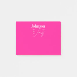 Personalisierter moderner Familienname heiß rosa Post-it Klebezettel