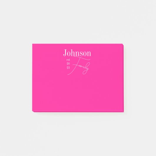 Personalisierter moderner Familienname heiß rosa Post-it Klebezettel (Vorderseite)