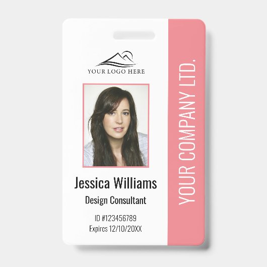 Personalisierter moderner Firmenmitarbeiter Pink I Ausweis (Vorderseite)
