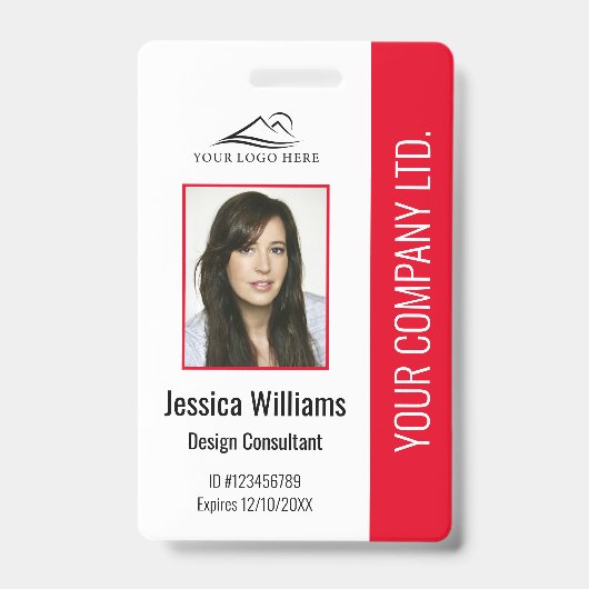 Personalisierter moderner Firmenmitarbeiter Red ID Ausweis (Vorderseite)