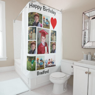 Personalisierter, moderner Geburtstag 11 FotoColla Duschvorhang