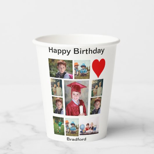 Personalisierter, moderner Geburtstag 11 FotoColla Pappbecher (Vorderseite)