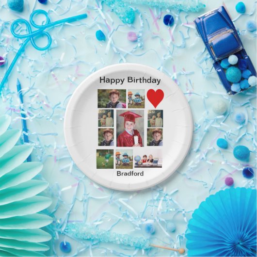 Personalisierter, moderner Geburtstag 11 FotoColla Pappteller (Party)