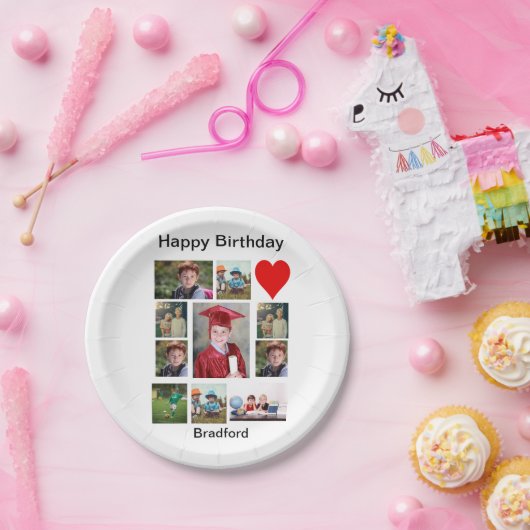 Personalisierter, moderner Geburtstag 11 FotoColla Pappteller (Party)